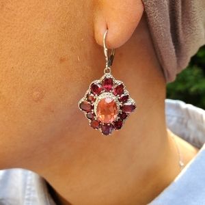 Peyton • Papaya Quartz, Garnet & Diamond Earrings